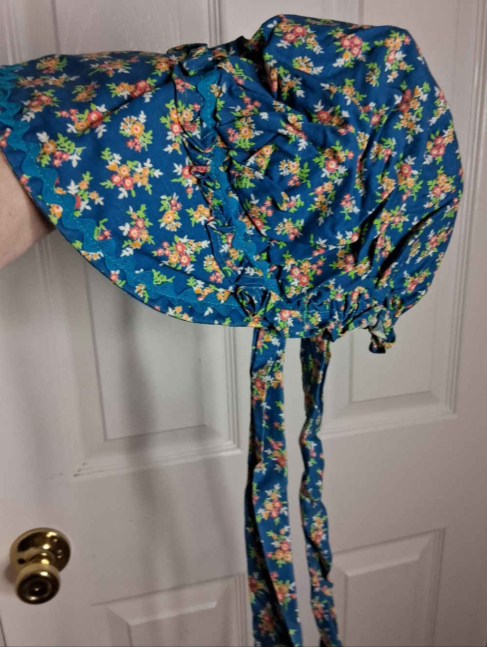 Handmade Girl's Blue Floral Pioneer Little House Pioneer 70s Pattern Sun Bonnet